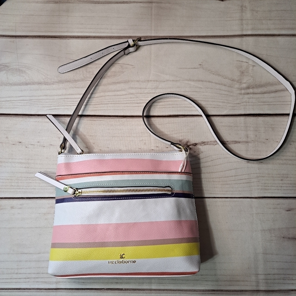 Liz Claiborne Striped Crossbody Bag - Pink, Yellow, White.